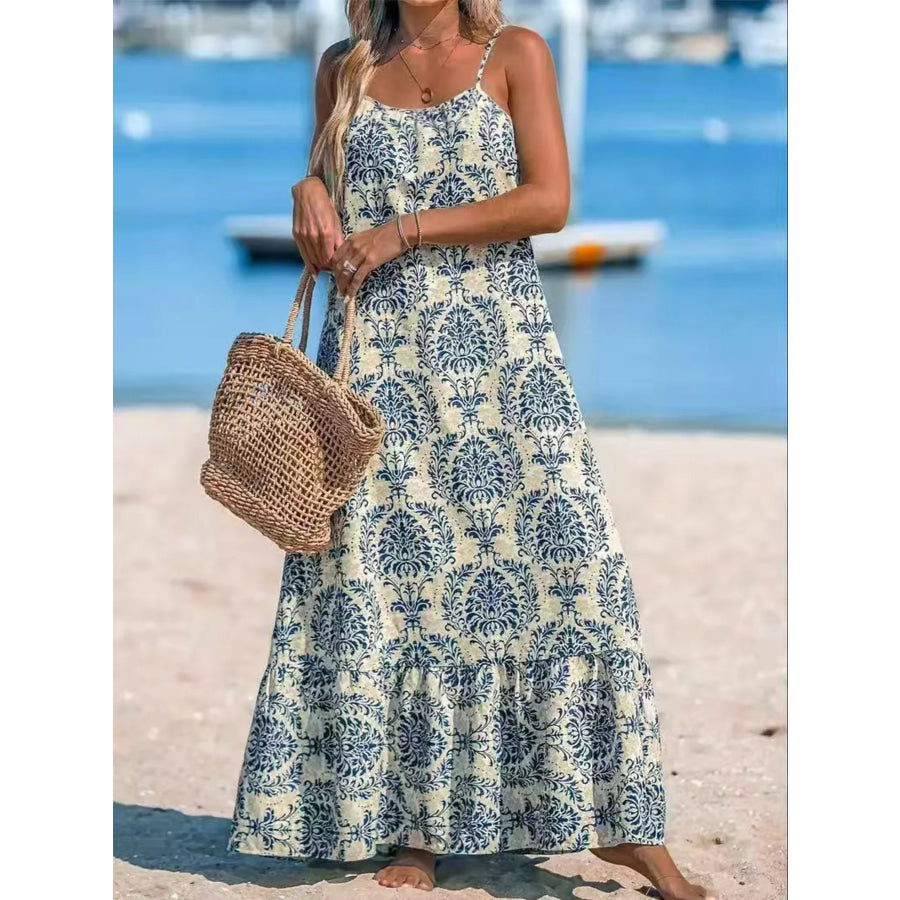 Plus Size Bohemian Spaghetti Strap Damask Print Maxi Beach Dress Apparel and Accessories