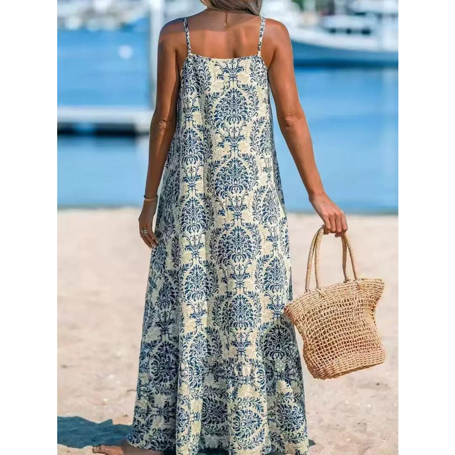 Plus Size Bohemian Spaghetti Strap Damask Print Maxi Beach Dress Apparel and Accessories