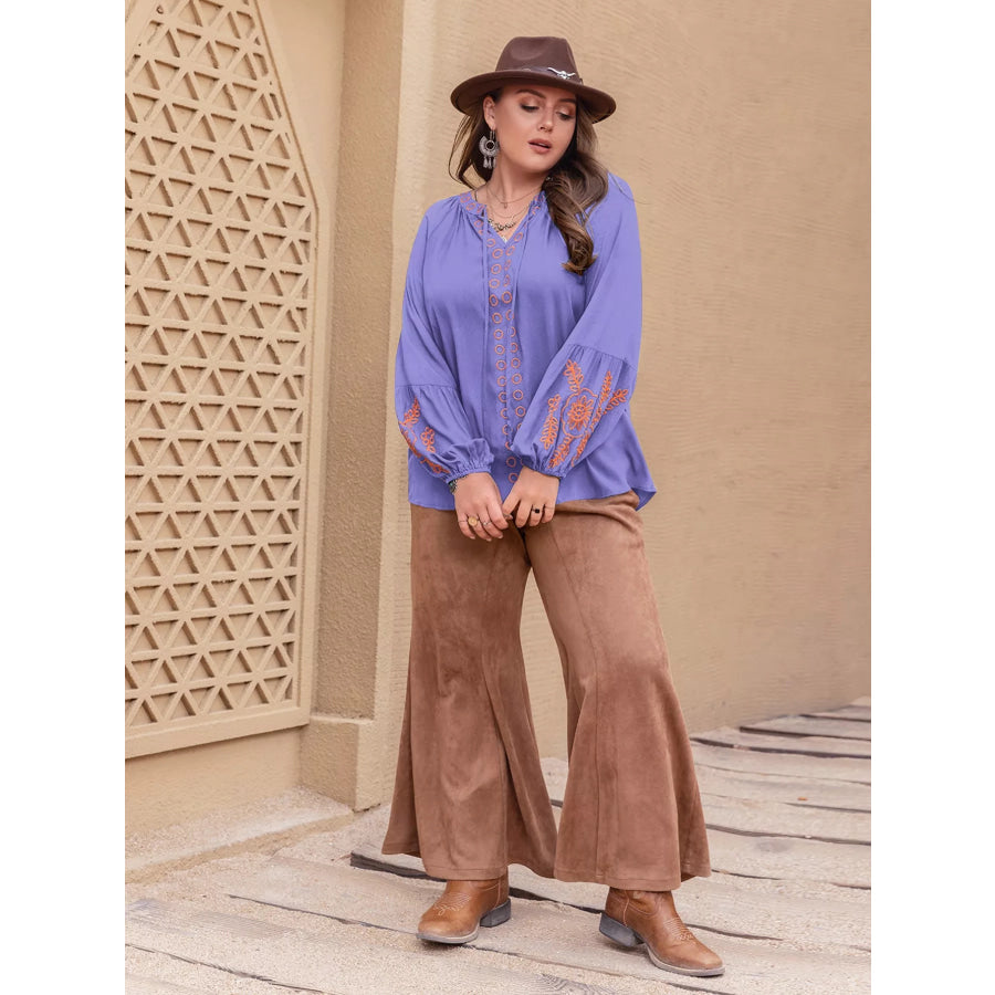 Plus Size Boho Embroidered Long Sleeve Blouse Apparel and Accessories