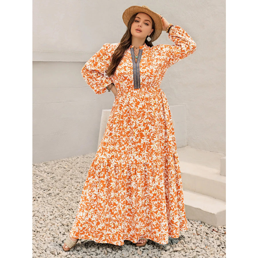 Plus Size Boho Floral Print Maxi Dress Tangerine / 0XL Apparel and Accessories