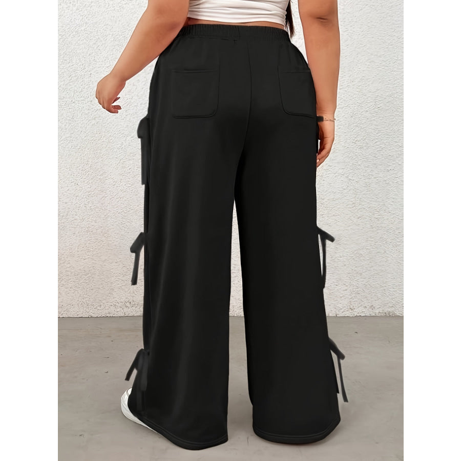 Plus Size Bow Elastic Waist Wide Leg Pants Apparel and Accessories