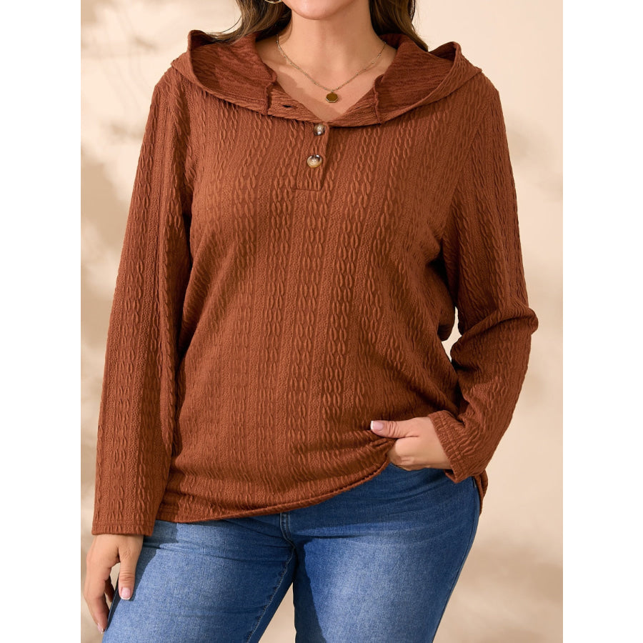 Plus Size Button Detail Long Sleeve Hoodie Apparel and Accessories