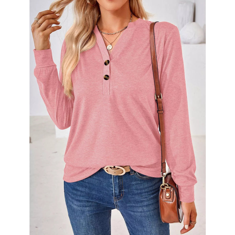 Plus Size Button Detail Long Sleeve T-Shirt Apparel and Accessories