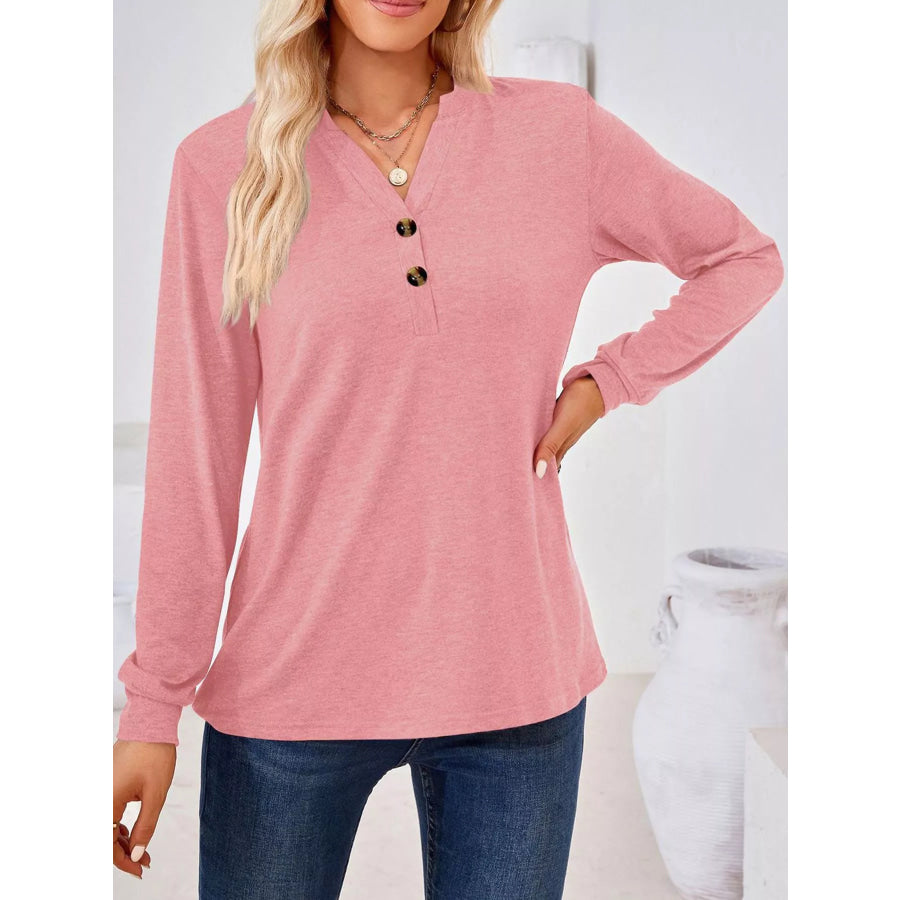 Plus Size Button Detail Long Sleeve T-Shirt Apparel and Accessories