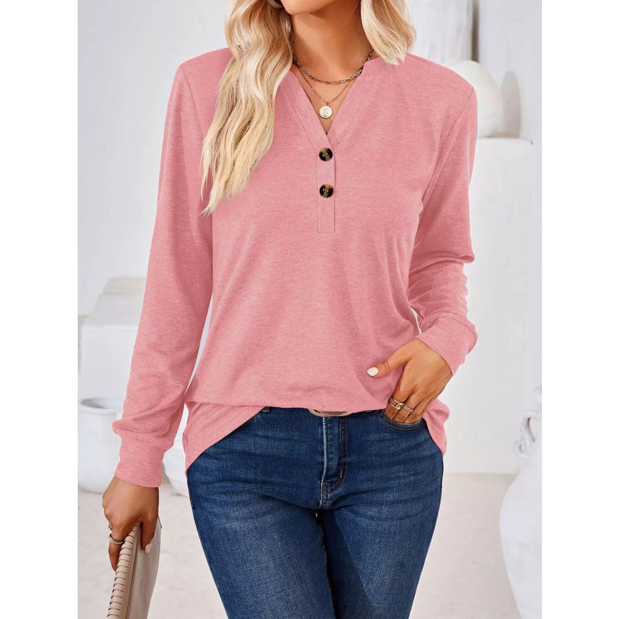 Plus Size Button Detail Long Sleeve T-Shirt Apparel and Accessories