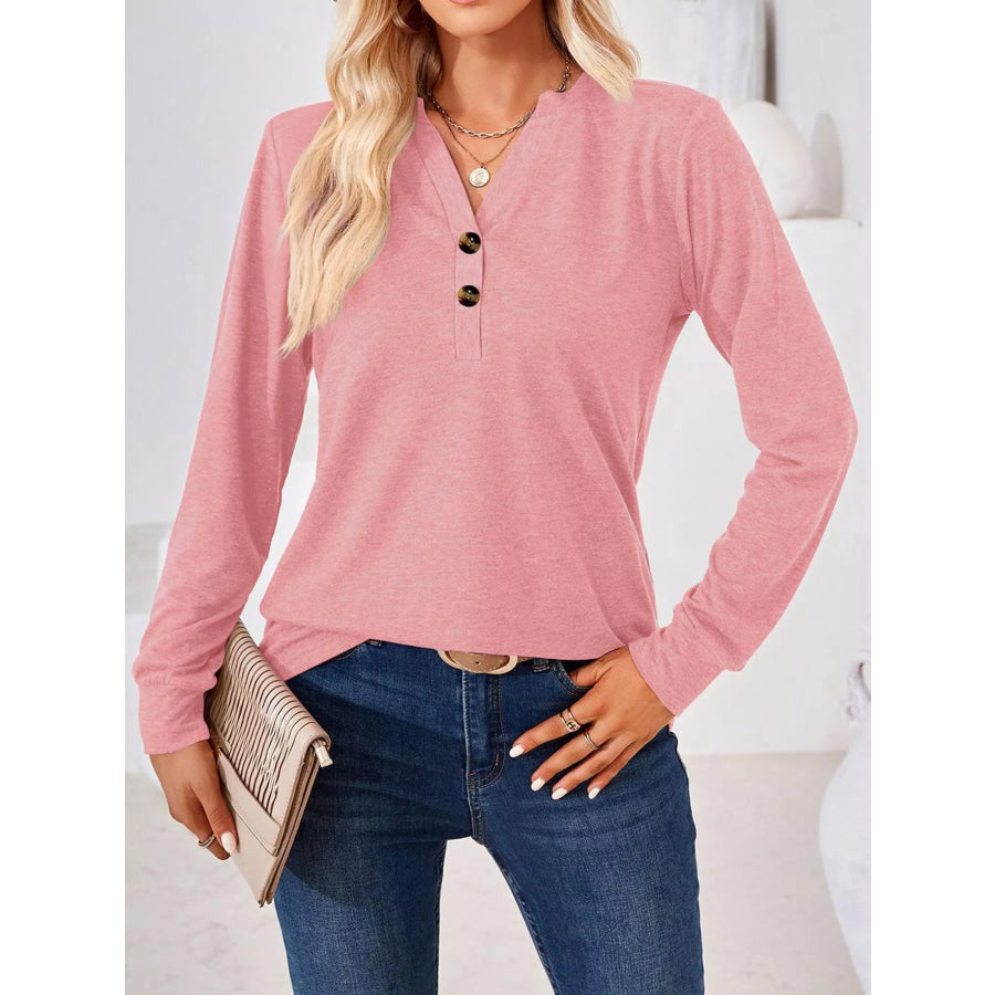 Plus Size Button Detail Long Sleeve T-Shirt Apparel and Accessories