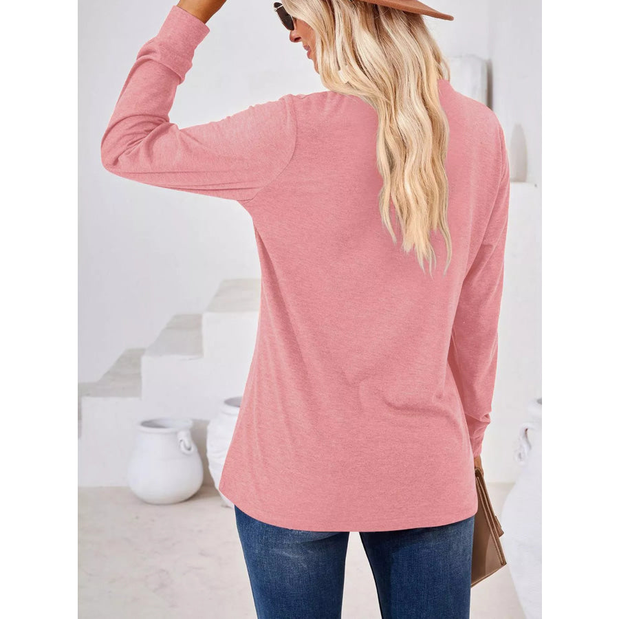 Plus Size Button Detail Long Sleeve T-Shirt Apparel and Accessories
