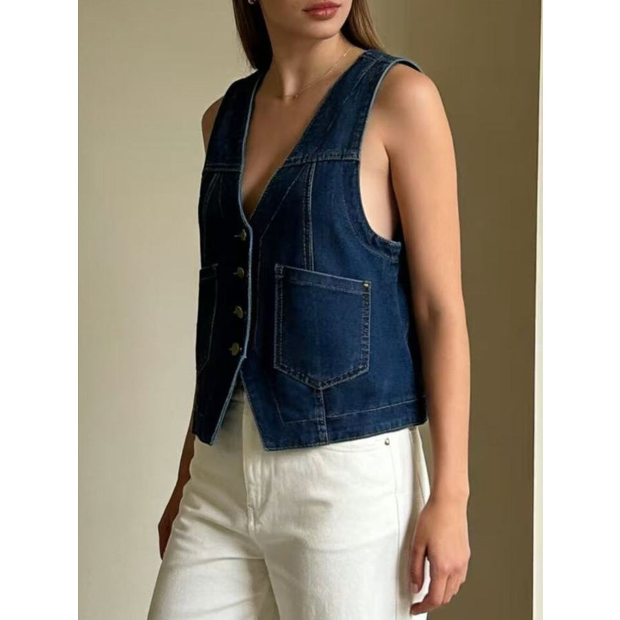 Plus Size Button-Down Denim Vest Apparel and Accessories