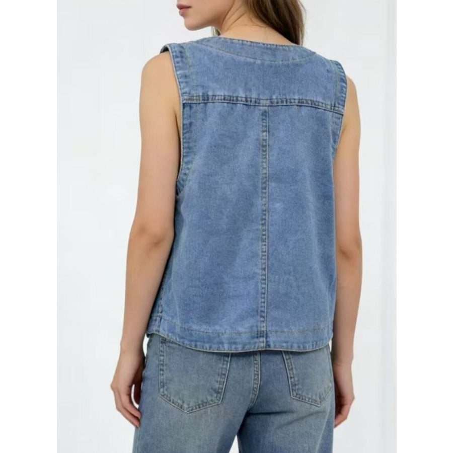 Plus Size Button-Down Denim Vest Apparel and Accessories