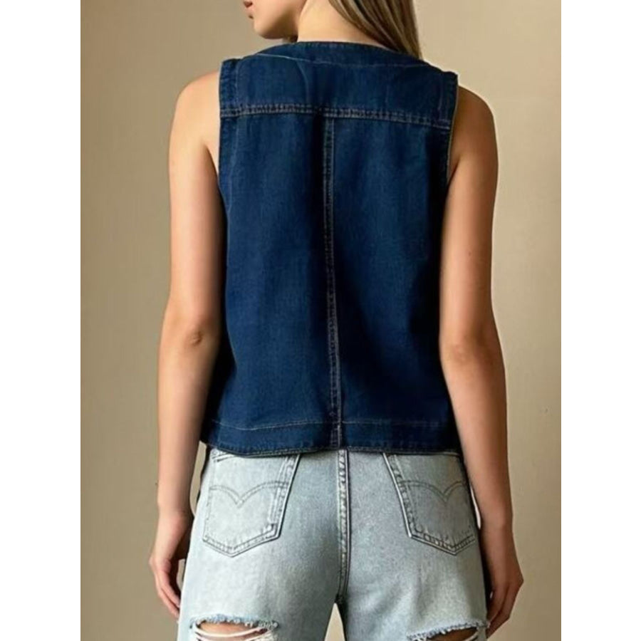 Plus Size Button-Down Denim Vest Apparel and Accessories