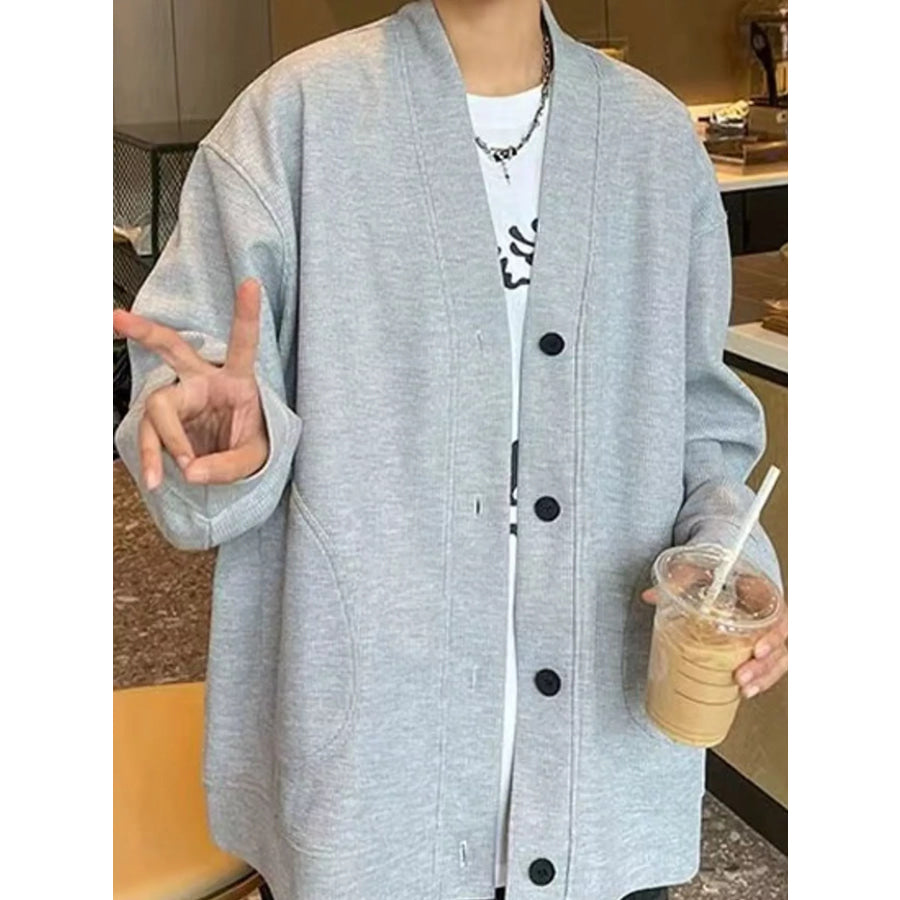 Plus Size Button-Down Oversized Minimalist V-Neck Cardigan Apparel and Accessories