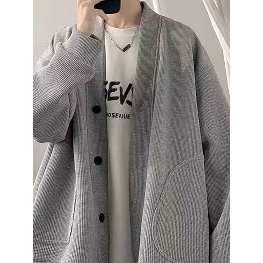 Plus Size Button-Down Oversized Minimalist V-Neck Cardigan Apparel and Accessories