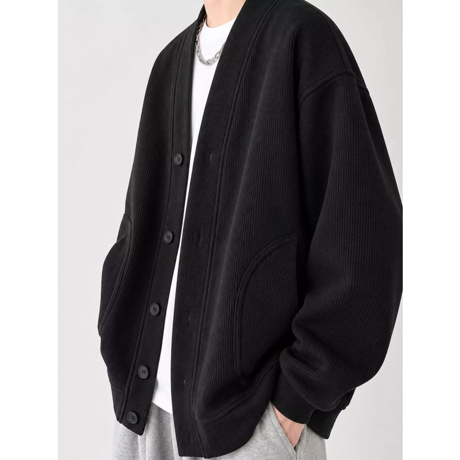 Plus Size Button-Down Oversized Minimalist V-Neck Cardigan Apparel and Accessories