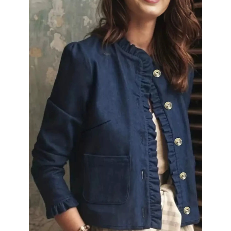 Plus Size Button Up Long Sleeve Denim Jacket Apparel and Accessories