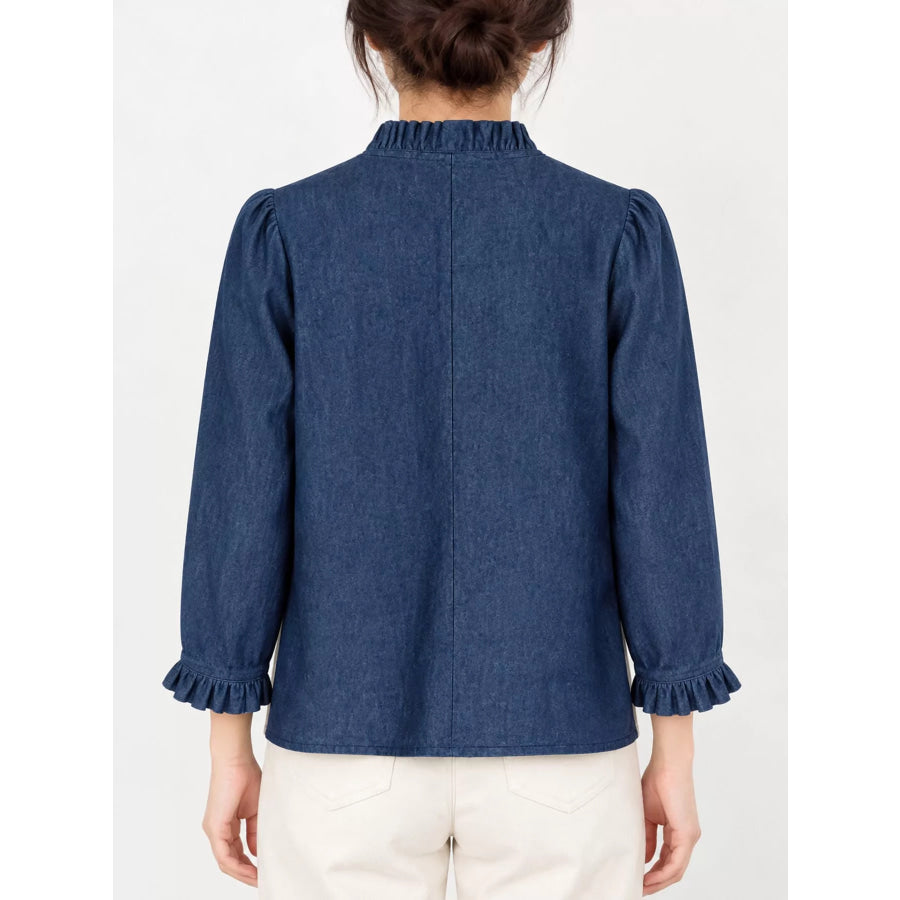 Plus Size Button Up Long Sleeve Denim Jacket Apparel and Accessories