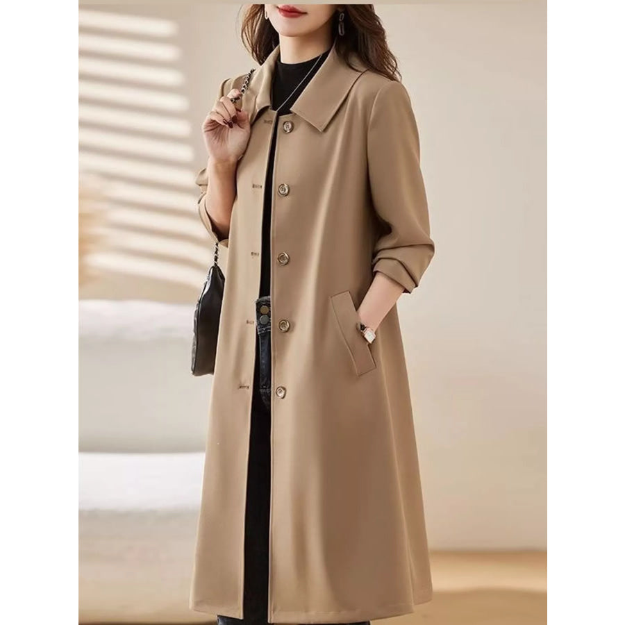 Plus Size Button Up Longline Coat Apparel and Accessories