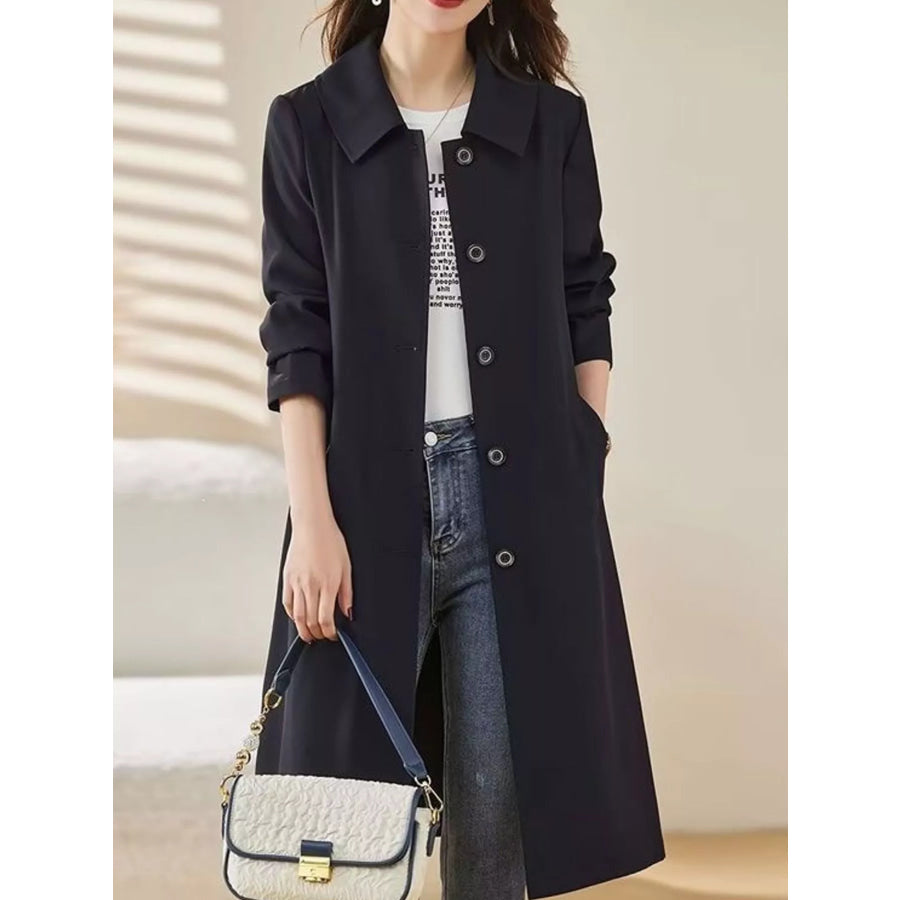 Plus Size Button Up Longline Coat Apparel and Accessories