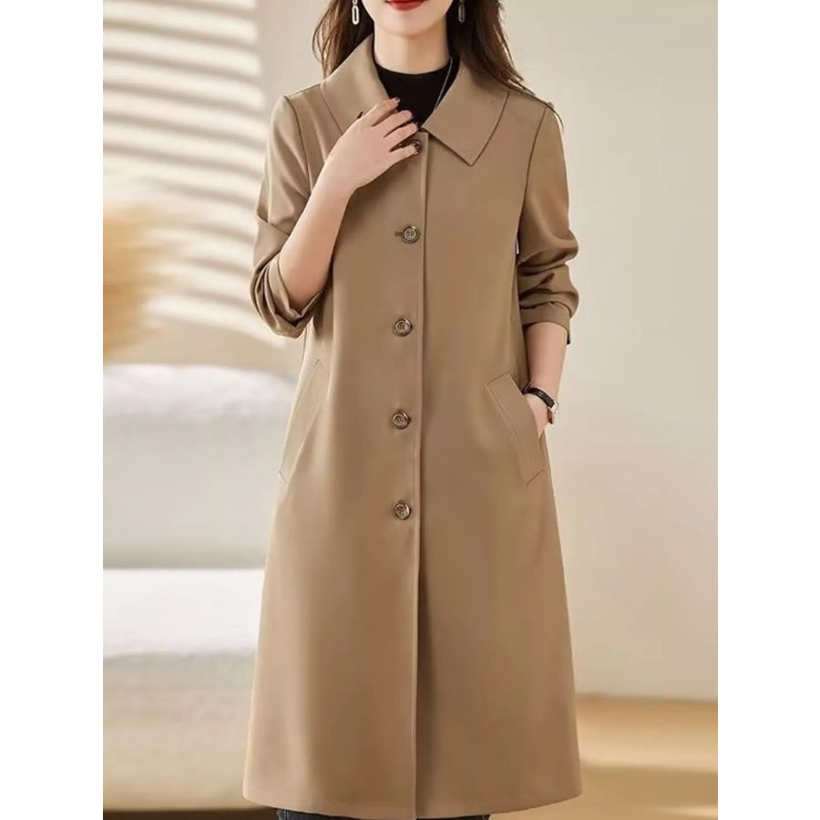 Plus Size Button Up Longline Coat Apparel and Accessories