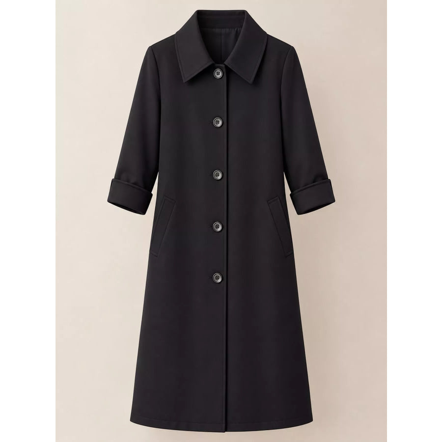 Plus Size Button Up Longline Coat Apparel and Accessories