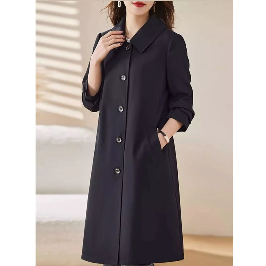 Plus Size Button Up Longline Coat Black-Lined / M Apparel and Accessories