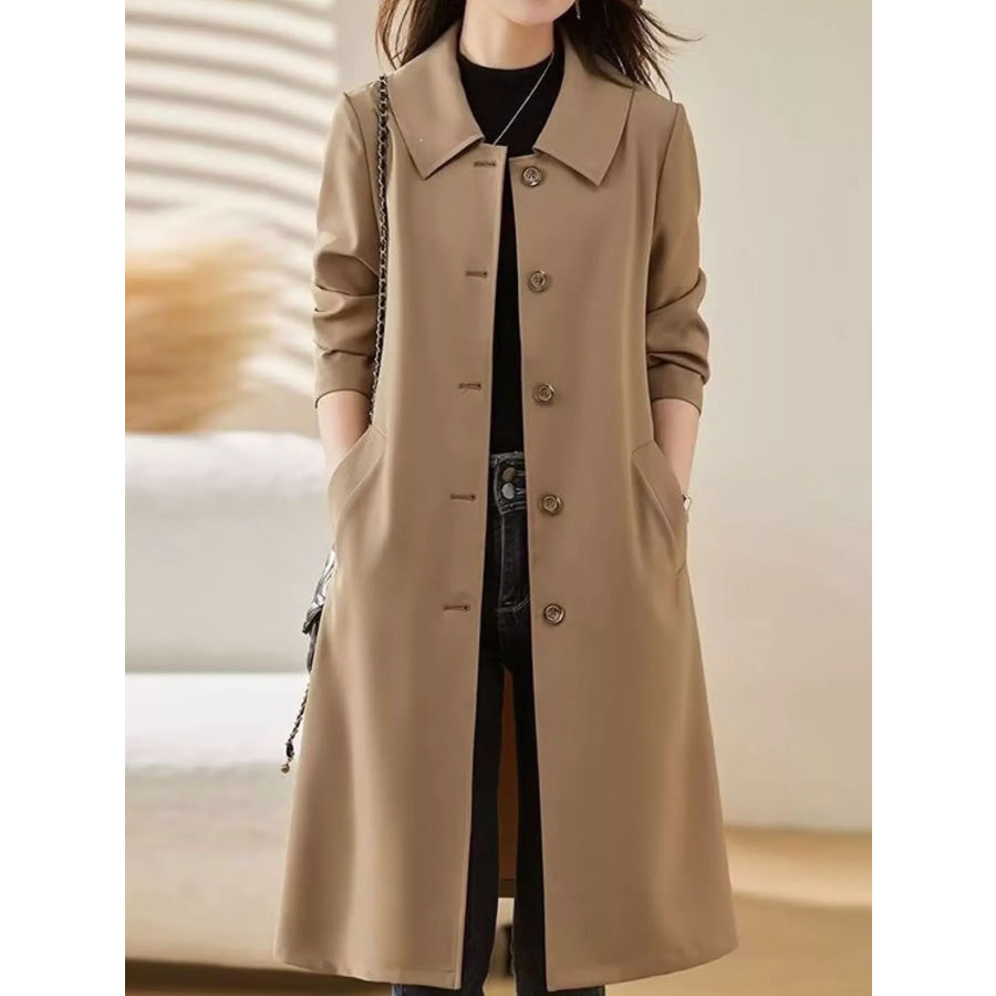 Plus Size Button Up Longline Coat Camel-Lined / M Apparel and Accessories