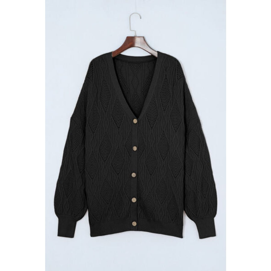 Plus Size Cable-Knit Button Up Sweater Black / 1XL Clothing