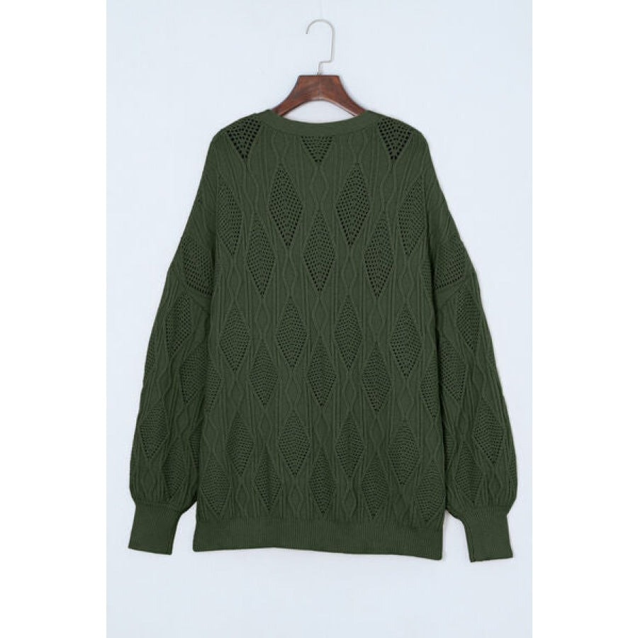 Plus Size Cable-Knit Button Up Sweater Clothing