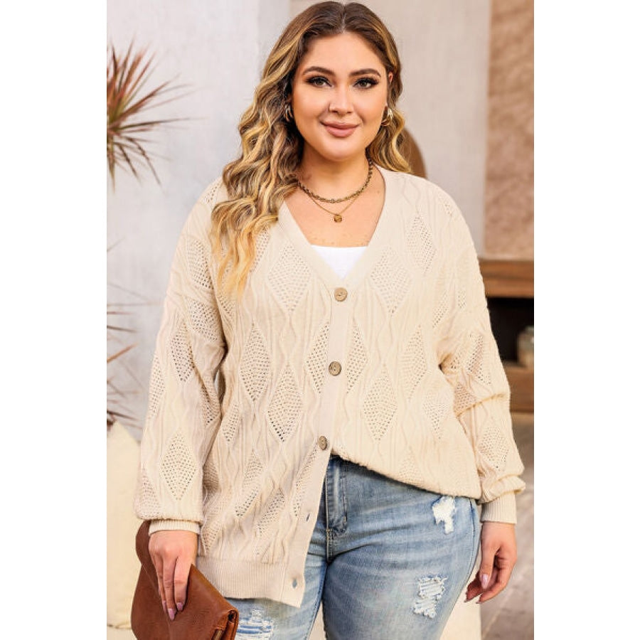 Plus Size Cable-Knit Button Up Sweater Clothing