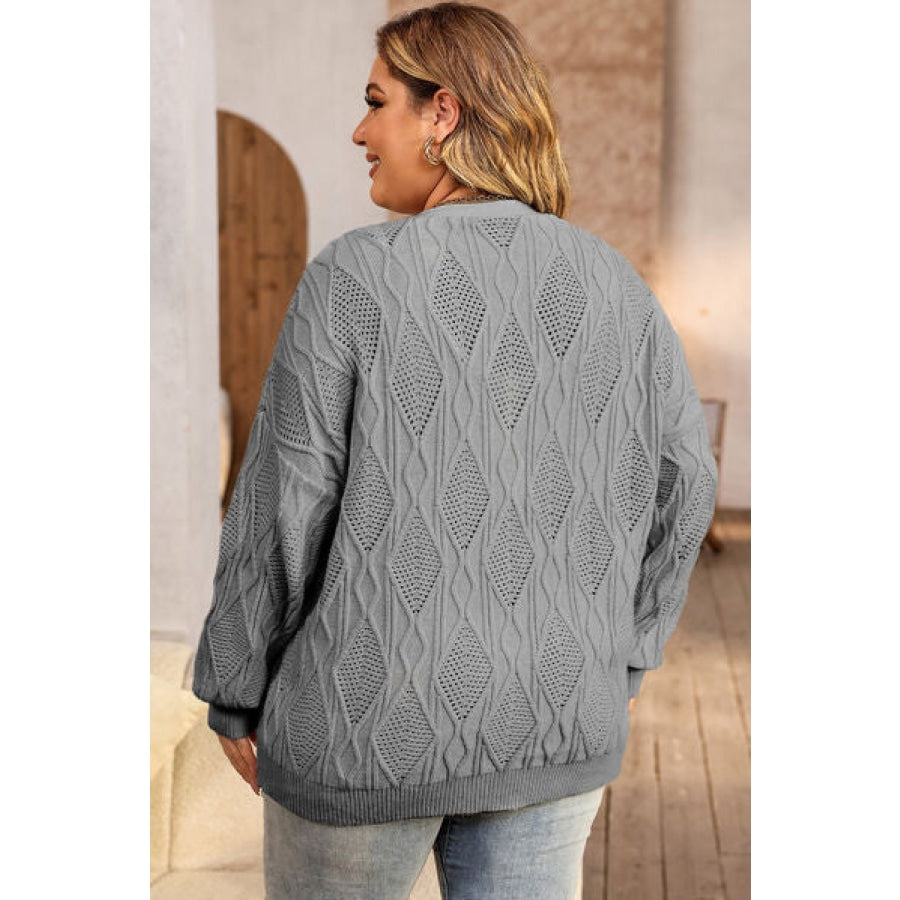 Plus Size Cable-Knit Button Up Sweater Clothing