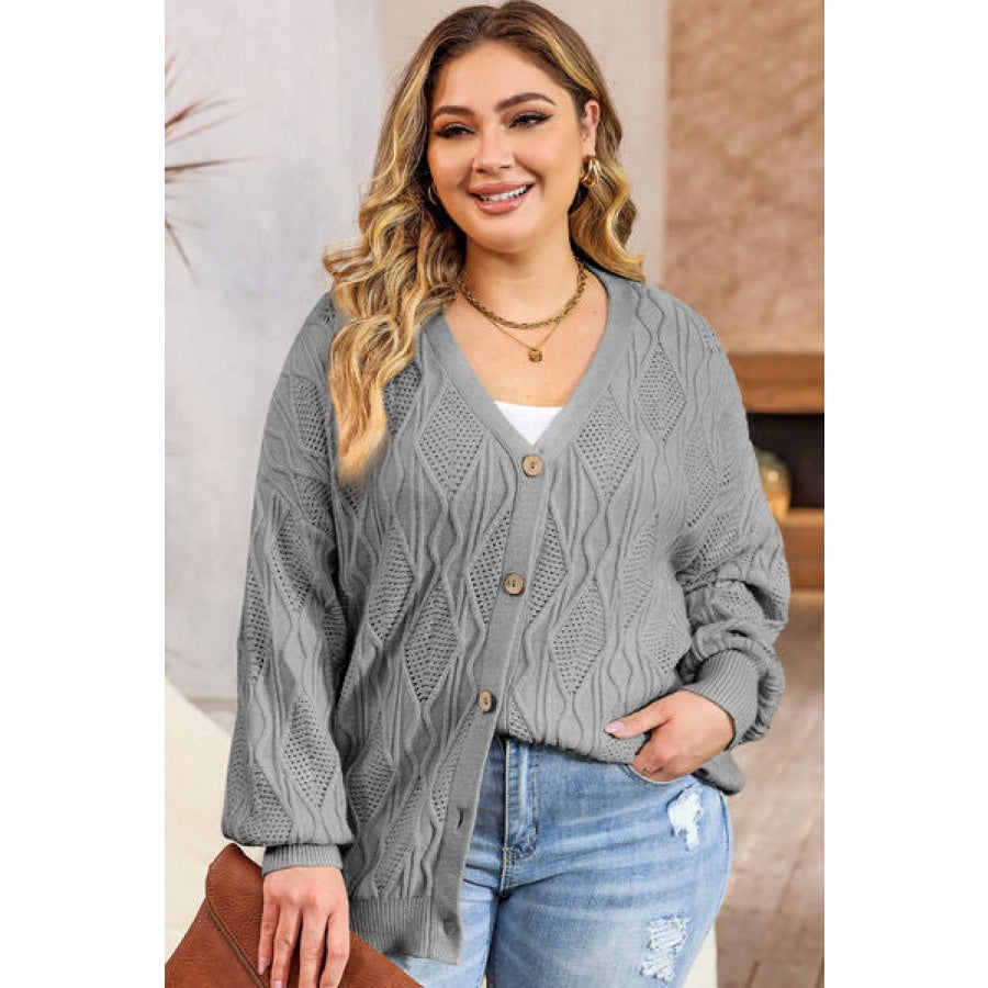 Plus Size Cable-Knit Button Up Sweater Clothing