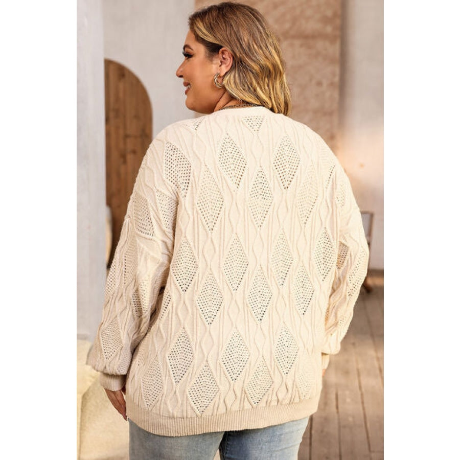 Plus Size Cable-Knit Button Up Sweater Clothing