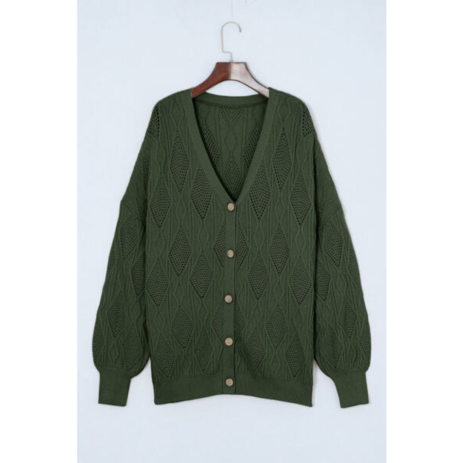 Plus Size Cable-Knit Button Up Sweater Clothing