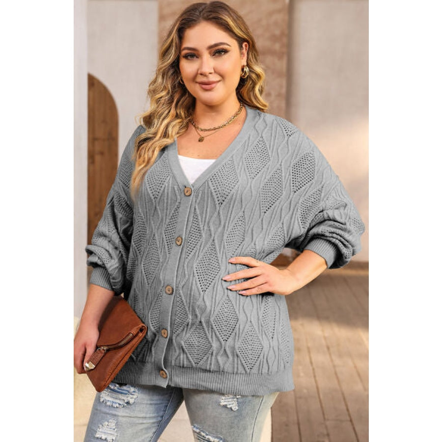 Plus Size Cable-Knit Button Up Sweater Cloudy Blue / 1XL Clothing