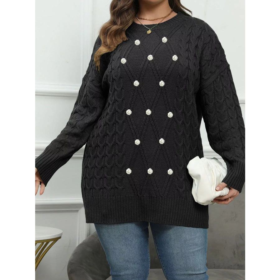 Plus Size Cable Knit Dropped Shoulder Sweater Apparel and Accessories