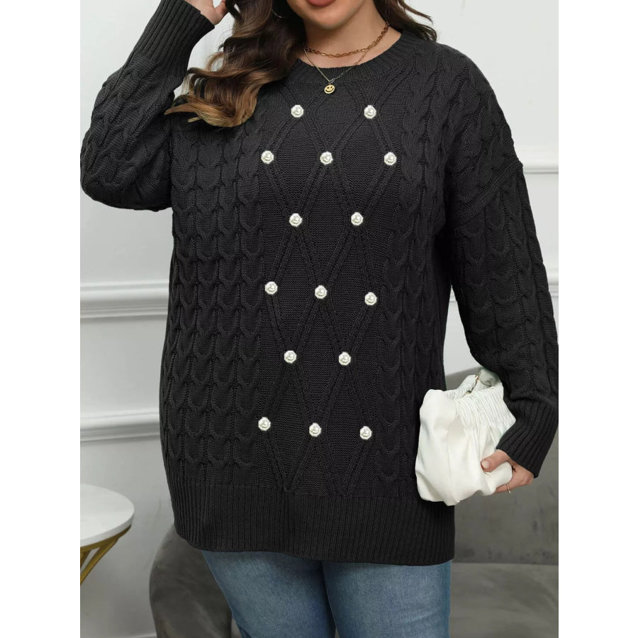 Plus Size Cable Knit Dropped Shoulder Sweater Apparel and Accessories