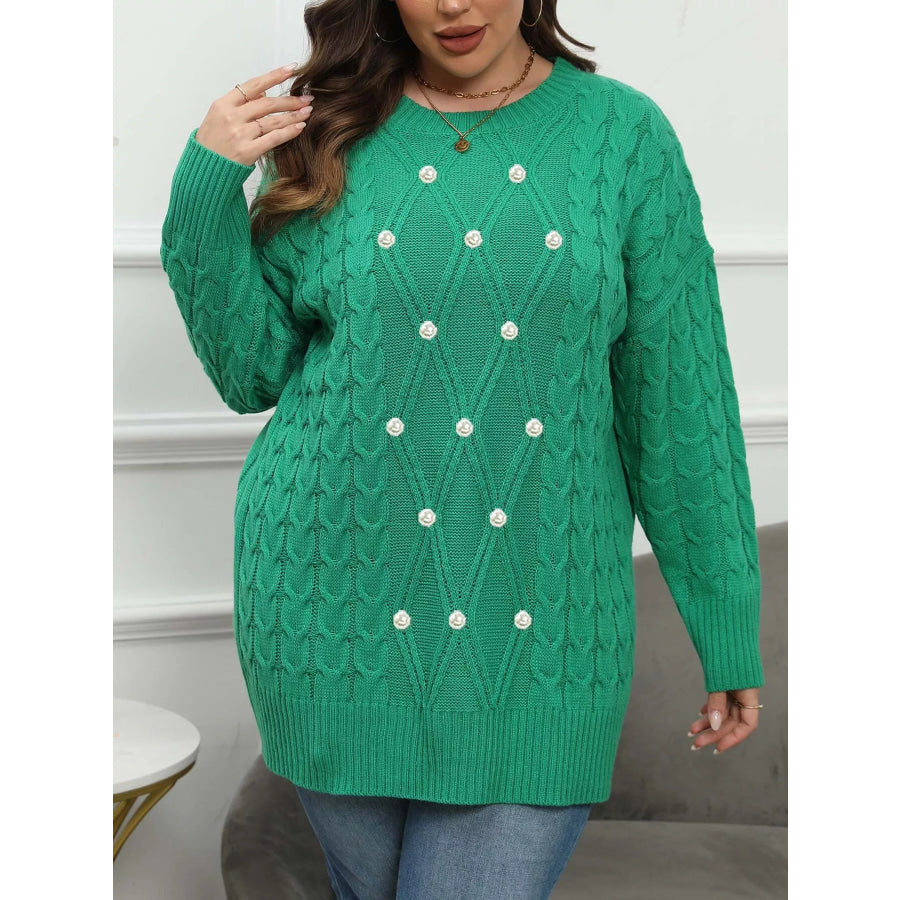 Plus Size Cable Knit Dropped Shoulder Sweater Apparel and Accessories