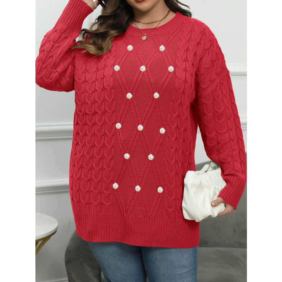 Plus Size Cable Knit Dropped Shoulder Sweater Apparel and Accessories