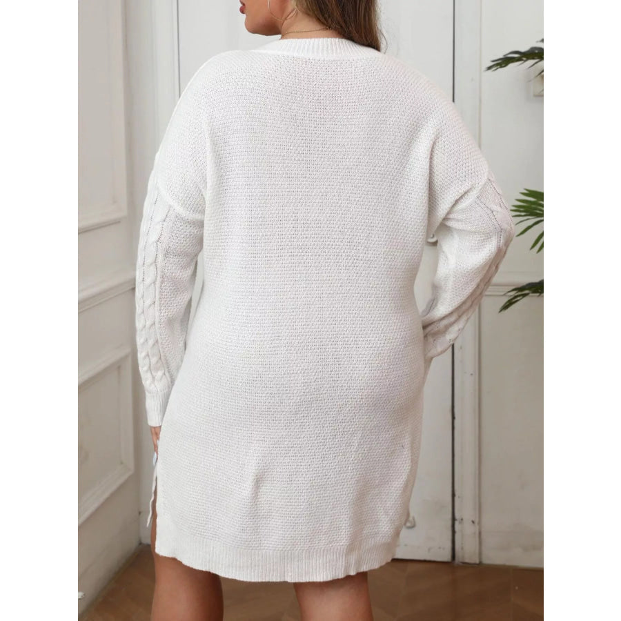 Plus Size Cable Knit Sweater Dress with Contrast Bow Detail Apparel and Accessories