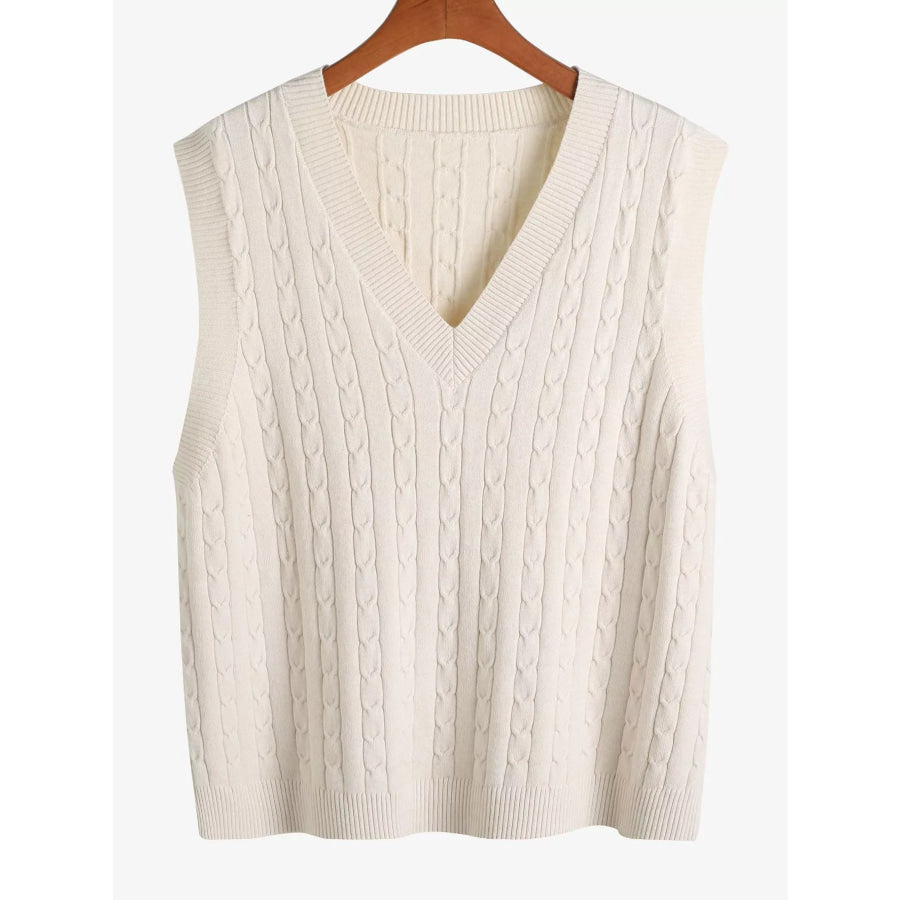 Plus Size Cable Knit Sweater Vest Beige / M Apparel and Accessories