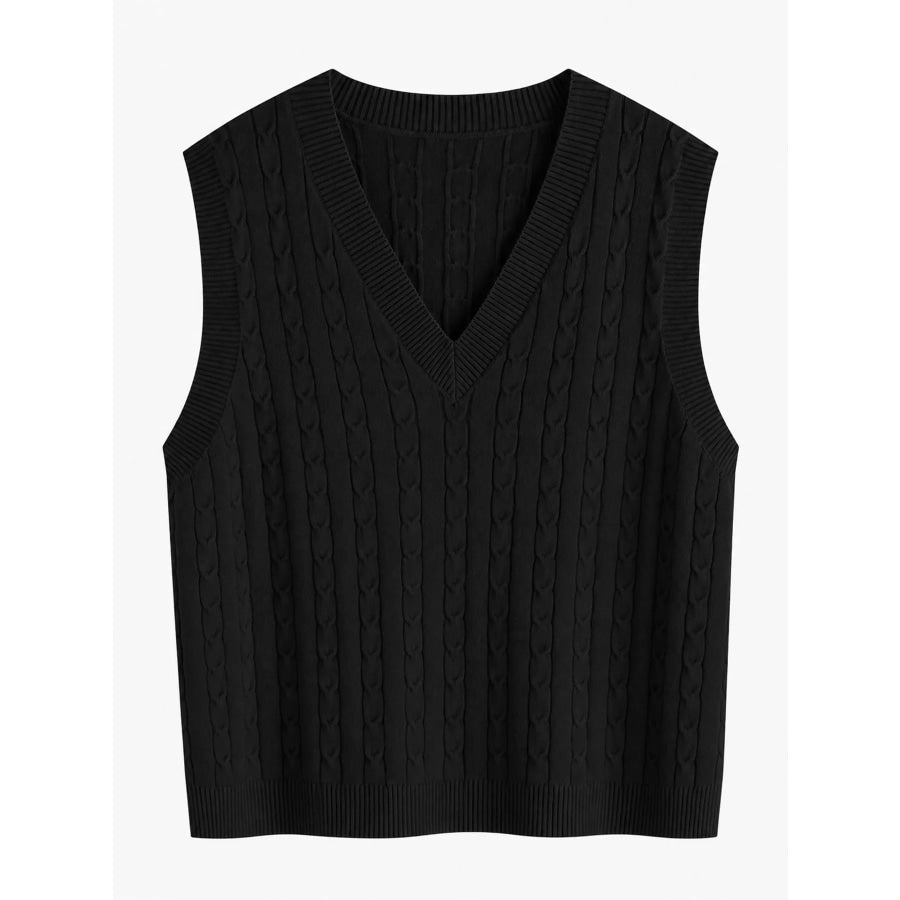 Plus Size Cable Knit Sweater Vest Black / M Apparel and Accessories