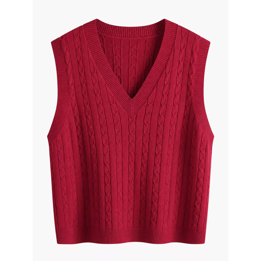 Plus Size Cable Knit Sweater Vest Burgundy / M Apparel and Accessories