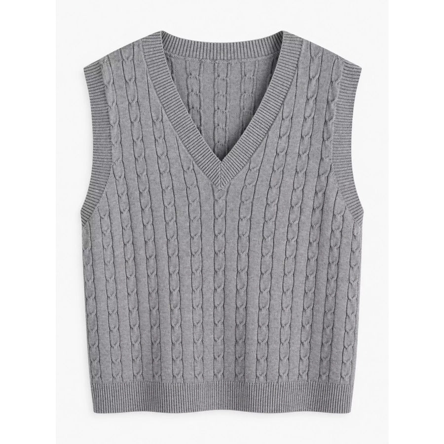 Plus Size Cable Knit Sweater Vest Gray / M Apparel and Accessories