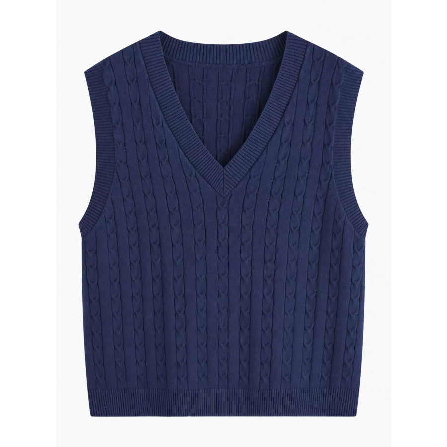 Plus Size Cable Knit Sweater Vest Navy / M Apparel and Accessories