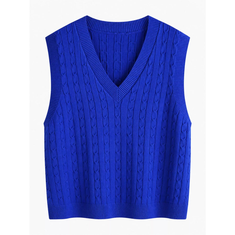 Plus Size Cable Knit Sweater Vest Sapphire Blue / M Apparel and Accessories