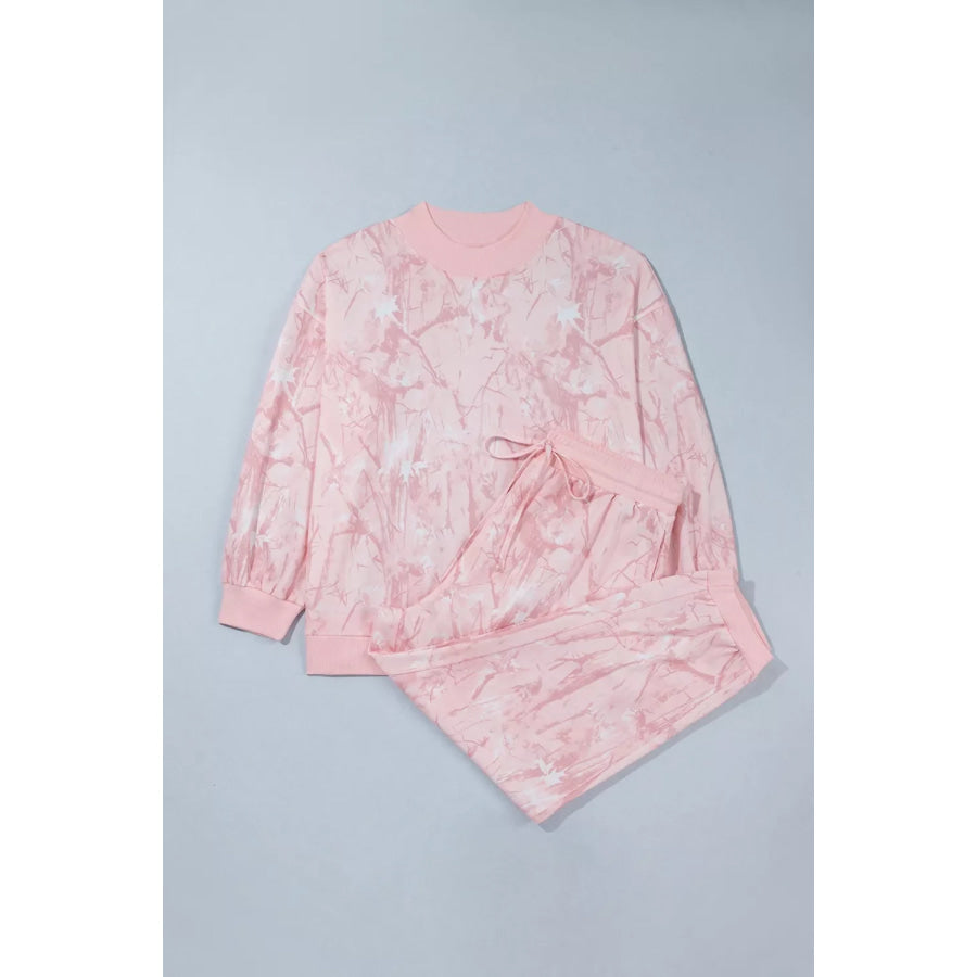 Plus Size Camouflage Print Stand Neck Long Sleeve Top and Pants Set Apparel Accessories