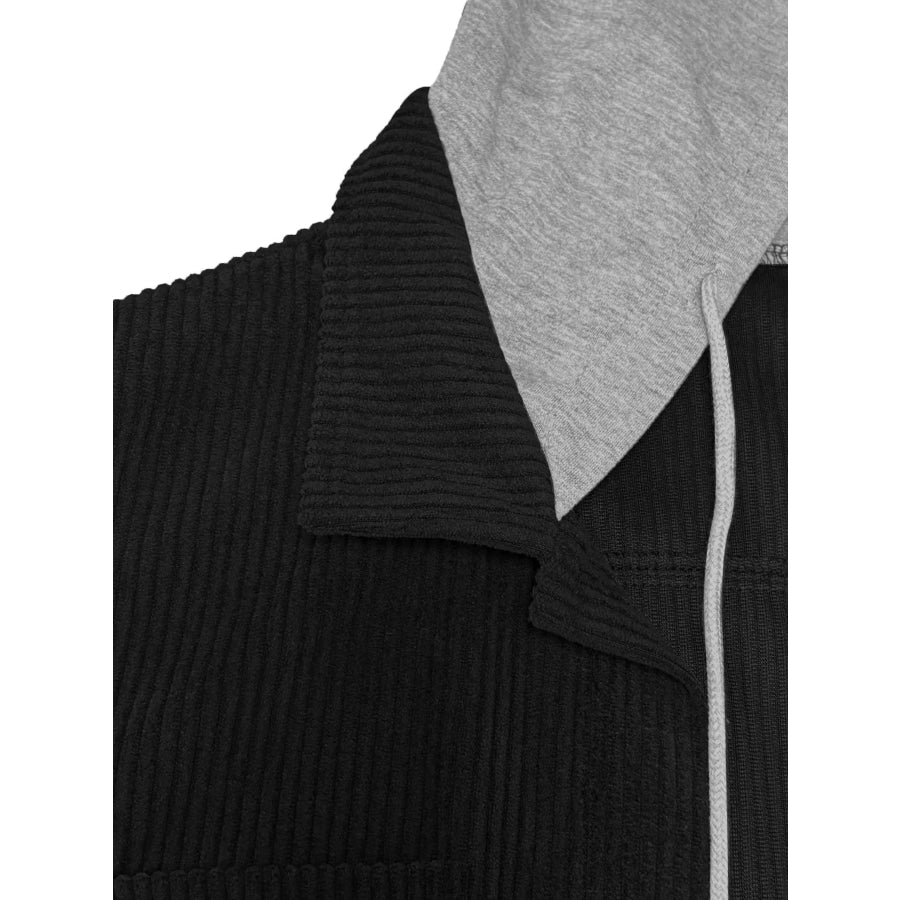 Plus Size Casual Corduroy Button-Down Hooded Jacket Apparel and Accessories