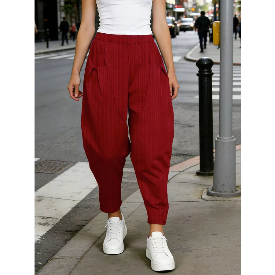 Plus Size Casual Elastic Waist Harem Pants Burgundy / 0XL Apparel and Accessories