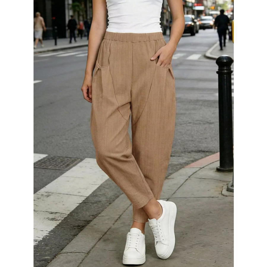Plus Size Casual Elastic Waist Harem Pants Camel / 0XL Apparel and Accessories