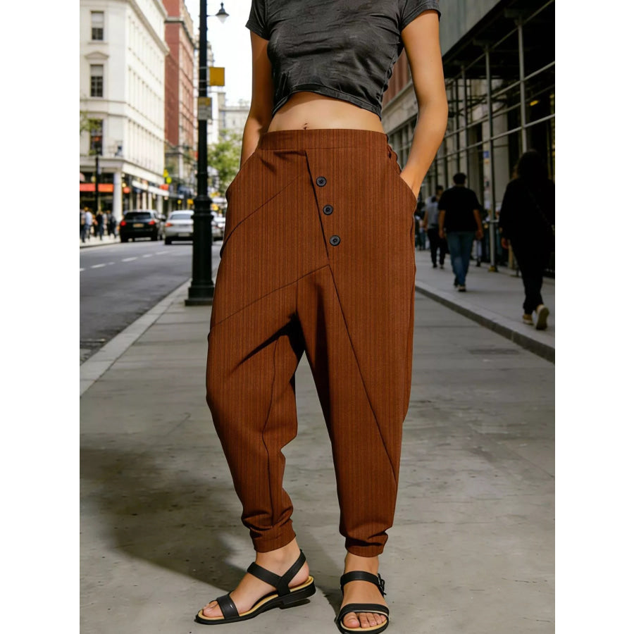 Plus Size Casual Elastic Waist Harem Pants Dark Brown / 0XL Apparel and Accessories
