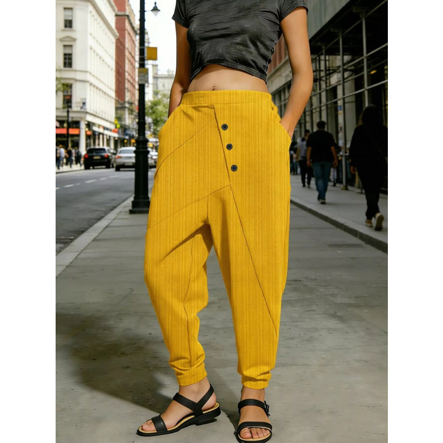 Plus Size Casual Elastic Waist Harem Pants Gold / 0XL Apparel and Accessories
